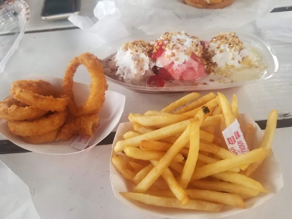 Onion Rings Banana Split and French Fries